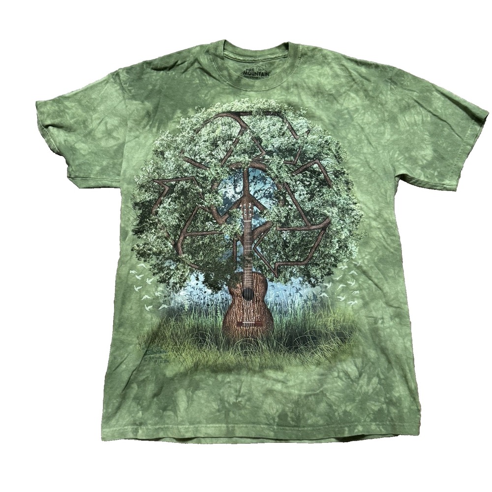 The Mountain T Shirt Mens L Green Guitar Tree Birds Scenic Music Michael McGloin